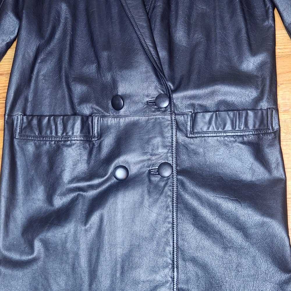 Vintage G3 GIII Leather Trench Coat Jacket Womens Medium 90s 80s Pockets - Picture 6 of 11